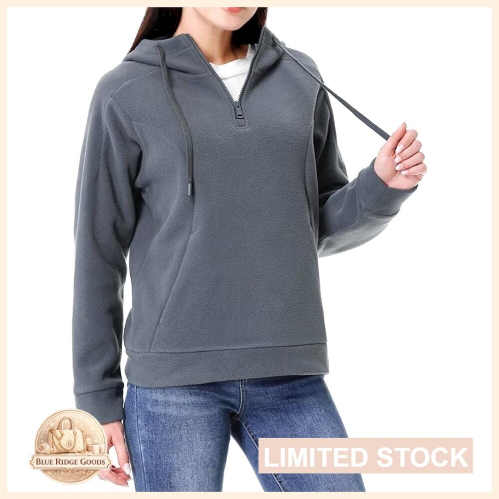 Quarter Zip Polar Fleece Hoodie Pullover Jacket Casual Long Sleeve Sweater
